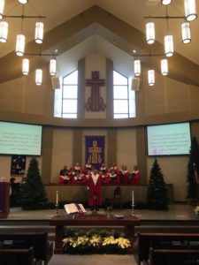 Choir in red robes for Christmas