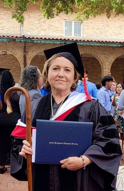 Photo of Pastor Isabel receiving her Doctorate in Ministry May 2025